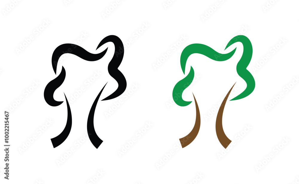 Minimalist Tree Icons: Black and Green Line Art Minimalist Tree Icons: Black and Green Line Art