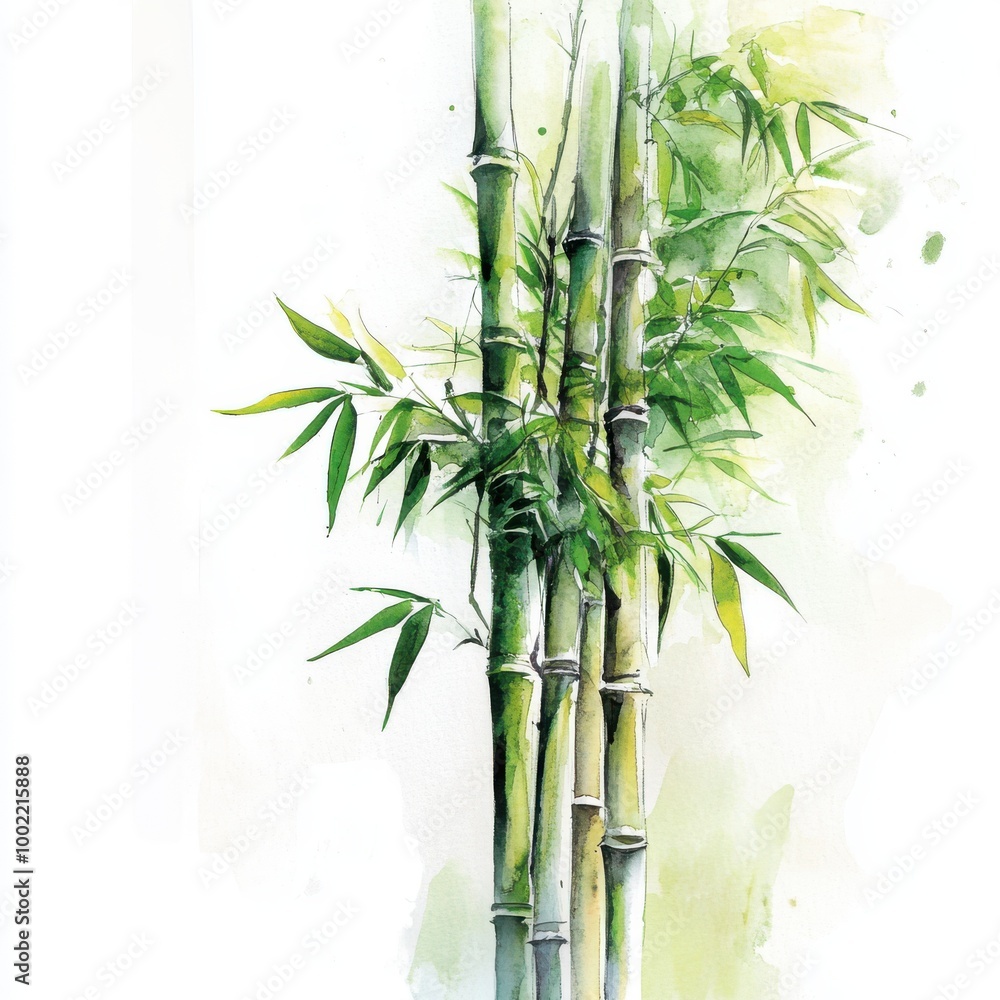 Fototapeta premium A serene watercolor illustration of bamboo, symbolizing strength and flexibility in nature's beauty.