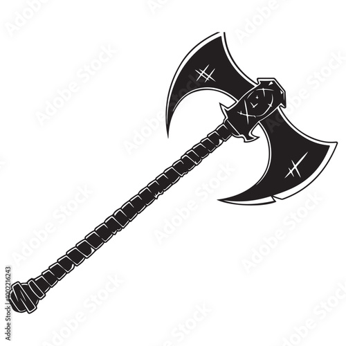 A black and white silhouette of a battle Axe Stock Vector isolated on white background, Silhouette ax black color, Axe symbol vector illustration