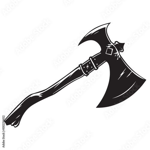 A black and white silhouette of a battle Axe Stock Vector isolated on white background, Silhouette ax black color, Axe symbol vector illustration