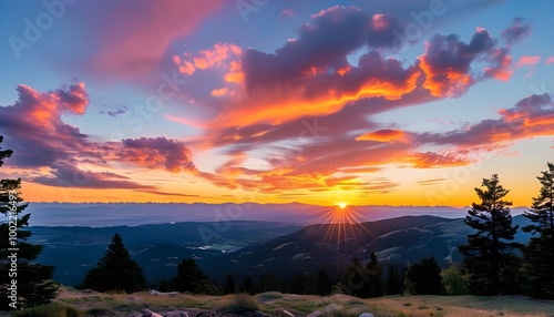 Sunset over the serene hills of Olympias, Colorado, showcasing a breathtaking natural landscape photo