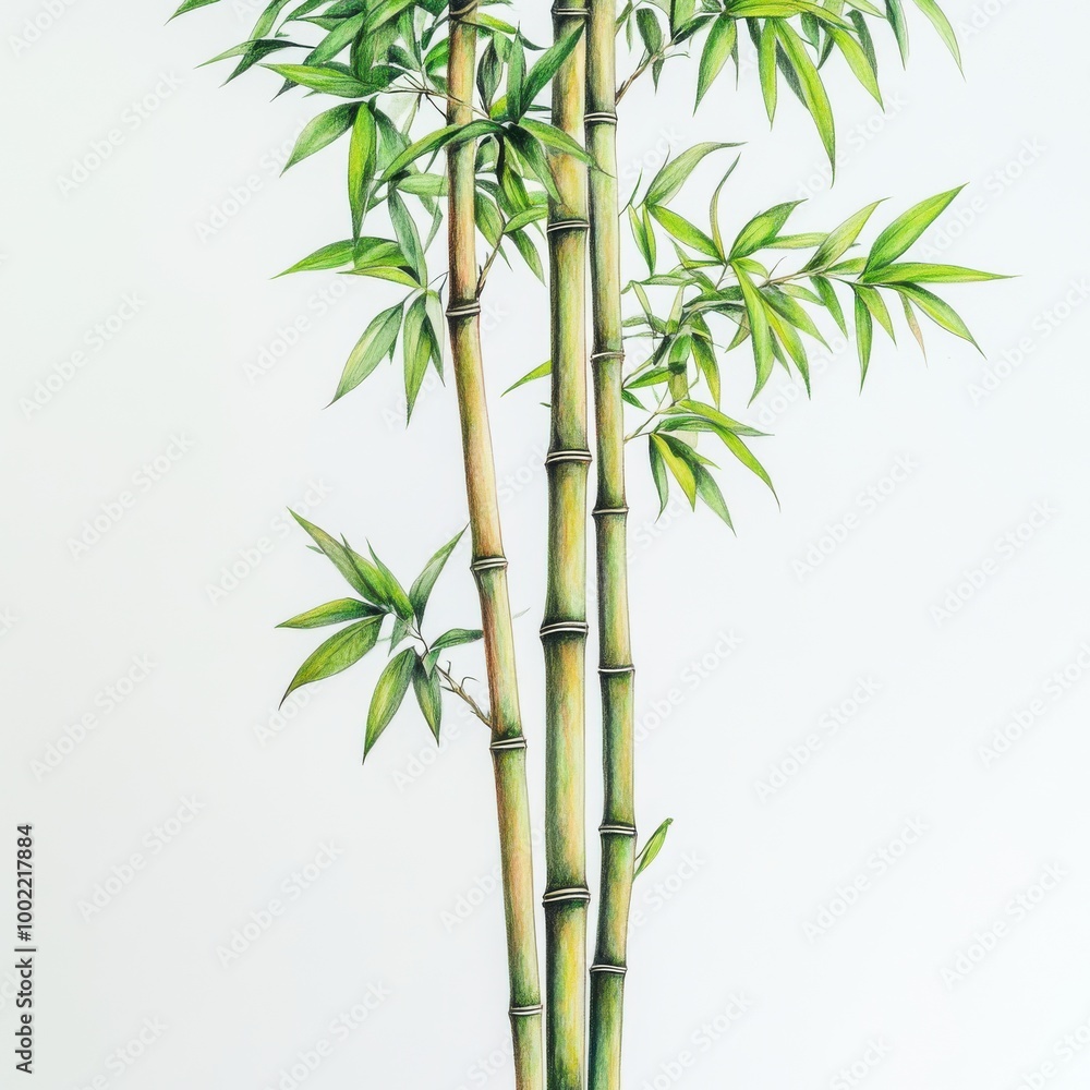 Obraz premium A vibrant bamboo plant showcasing lush green leaves and strong stems, perfect for nature-themed designs and decor.