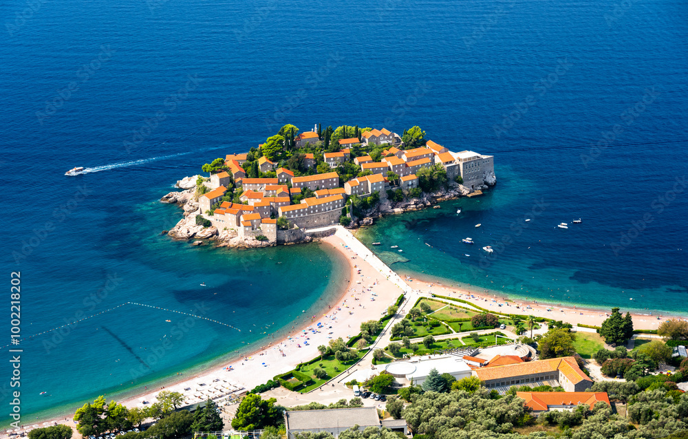 aerial view of Sveti stefan in Montenegro