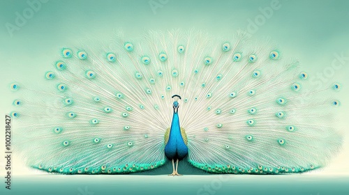   A close-up of a peacock with its feathers spread out and its tail feathers fluttering elegantly in the breeze