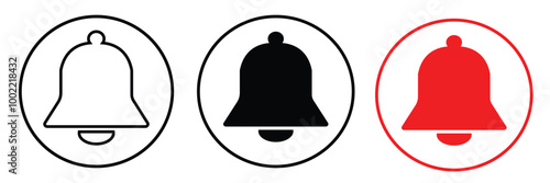 Notification bell icon. Alarm symbol. Notice message. Set of ringing bells with new notification. 