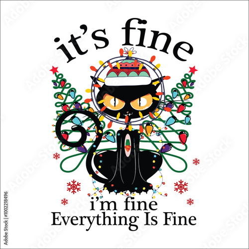 It's Fine I'm Fine Everything Is Fine SVG, Black Cat Png, Funny Cat Png, Funny Sarcastic, Funny Quotes, Funny Sarcasm Saying, Cat With Knife