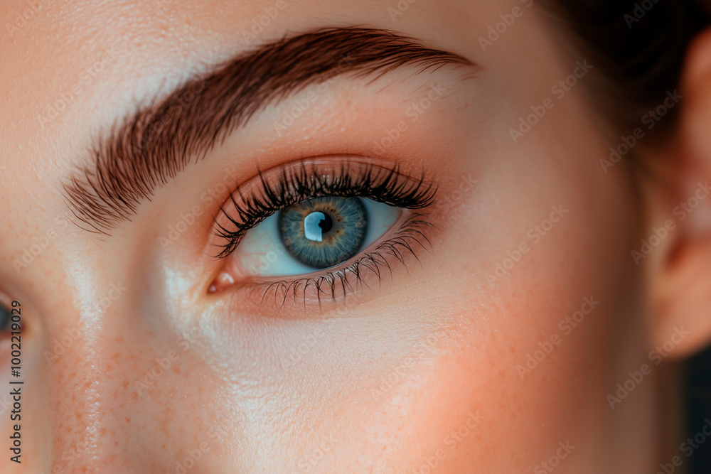 Fototapeta premium Close-Up of a Woman's Eye with Natural Beauty Makeup