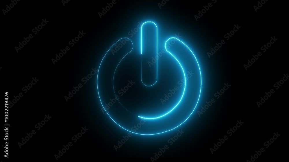 Power icon animation by cyan color neon on black background. Power icon animation by cyan color neon on black background.