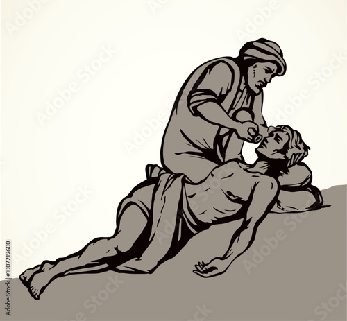 The parable of the good Samaritan. Vector drawing