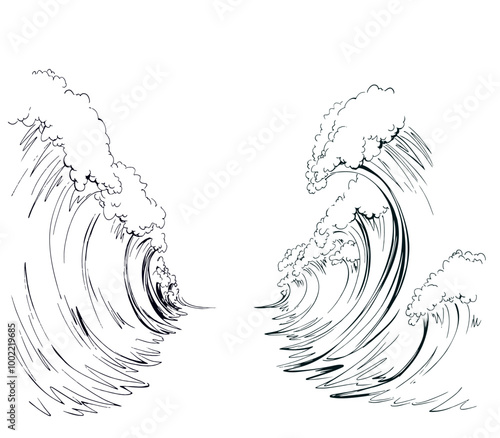 The sea was divided in two. Vector drawing