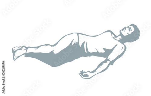 The exhausted man fell down. Vector drawing