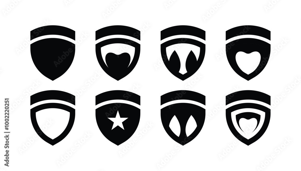 Shield Icon Set with Various Symbols for Protection, Security, and Safety vector illustration Shield Icon Set with Various Symbols for Protection, Security, and Safety vector illustration