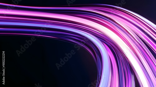 Neon beams in electric pink and purple arching gracefully across a black background, illustrating speed, flow, and futuristic design photo