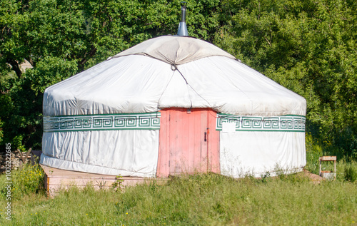 Yurt stands in the steppe. Home of nomads