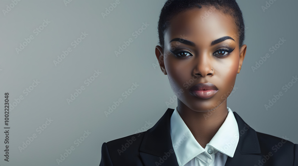 Beautiful black woman in a formal suit, businesswoman. Neural network AI generated art Beautiful black woman in a formal suit, businesswoman. Neural network AI generated art