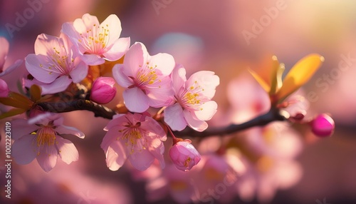 Beautiful cherry tree with tender flowers. Amazing spring blossom 