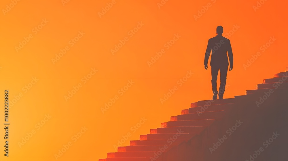 A man walking up the stairs, symbolizing progress and success in business or professional life A man walking up the stairs, symbolizing progress and success in business or professional life