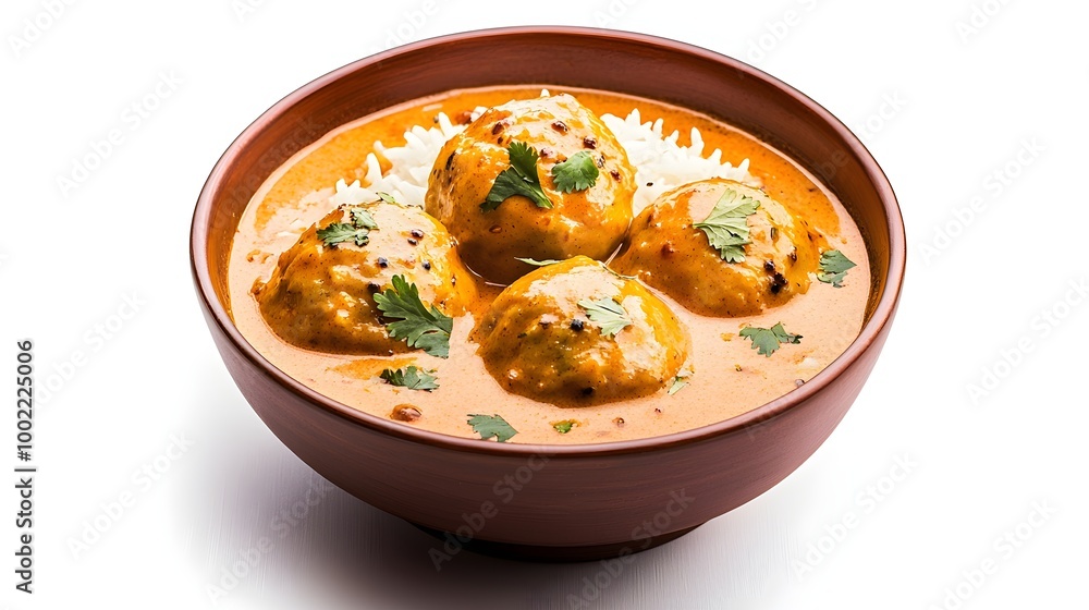 Spiced dumplings in a bowl of kadhi, creamy yellow curry, garnished with herbs, served with rice and naan, traditional Indian meal, warm and inviting food presentation Spiced dumplings in a bowl of kadhi, creamy yellow curry, garnished with herbs, served with rice and naan, traditional Indian meal, warm and inviting food presentation
