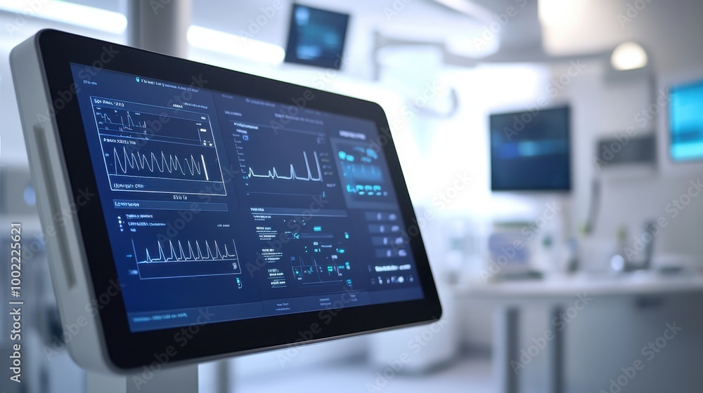 Modern healthcare technology featuring electronic patient records, displayed on a sleek and advanced interface. Modern healthcare technology featuring electronic patient records, displayed on a sleek and advanced interface.