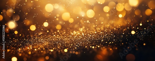 A dazzling array of golden bokeh lights, creating a sparkling atmosphere filled with warmth and vibrancy. photo