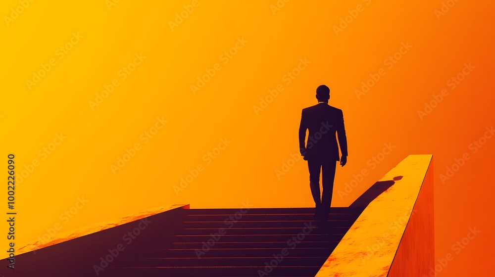 A man walking up the stairs, symbolizing progress and success in business or professional life A man walking up the stairs, symbolizing progress and success in business or professional life