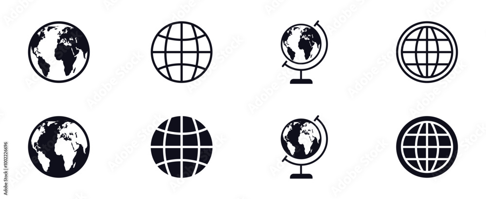 Globe earth icon big set. World icon collection. Globes with world maps ...