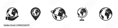 Globe earth icon set. World icon collection. Globes with world maps. Earth planet icons. Vector illustration.