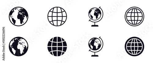 Globe earth icon big set. World icon collection. Globes with world maps. Vector illustration.