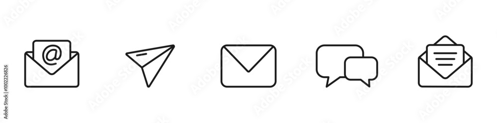 Mail icons set. Message icons collection. Email, mailing, letter, envelope. Editable stroke line icons. Vector illustration. Mail icons set. Message icons collection. Email, mailing, letter, envelope. Editable stroke line icons. Vector illustration.