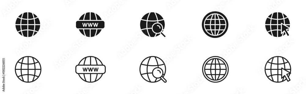 Website icons set. Www icons collection. Address and navigation bar icon. Web icon, website, homepage. Globe symbol. Vector illustration. Website icons set. Www icons collection. Address and navigation bar icon. Web icon, website, homepage. Globe symbol. Vector illustration.