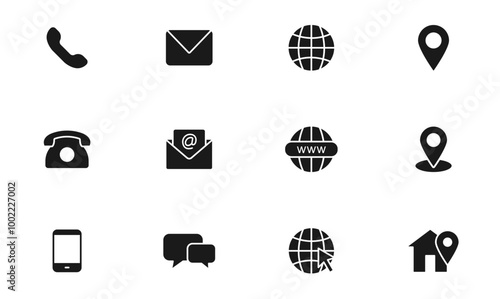Contact and Web icons set. Business contact us icons. Communication isolated symbols. Phone, email, website and address. Vector illustration.