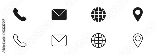 Contact and Web icons set. Business contact us icons. Communication isolated symbols. Phone, email, website and address. Vector illustration.