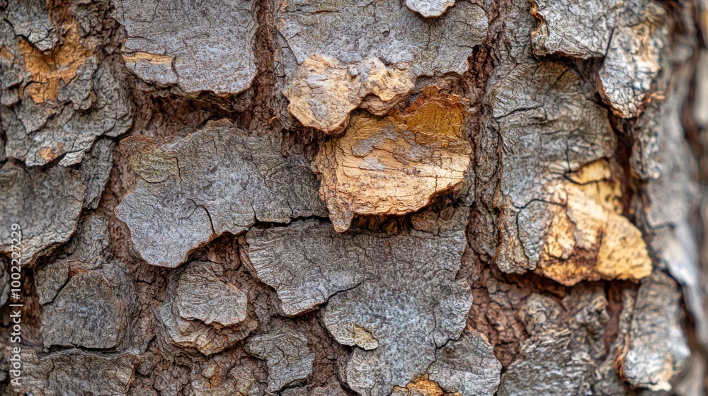 A close-up of tree bark, highlighting the texture and details of its surface. A close-up of tree bark, highlighting the texture and details of its surface.