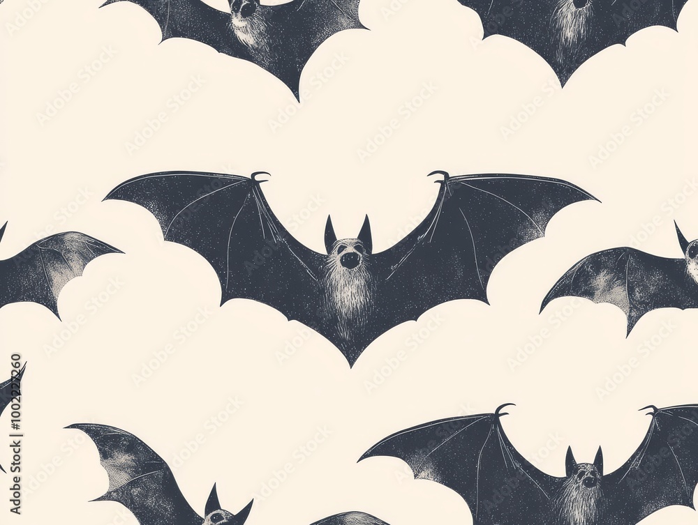 2408 127.A seamless vector pattern featuring spooky bats in flight, set against a light background. The cartoon-style bats add a playful, eerie feel, making the design ideal for Halloween party decor 2408 127.A seamless vector pattern featuring spooky bats in flight, set against a light background. The cartoon-style bats add a playful, eerie feel, making the design ideal for Halloween party decor