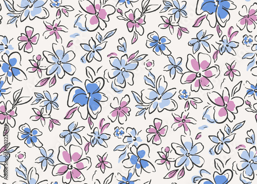 Seamless Skethcy Floral Pattern 
