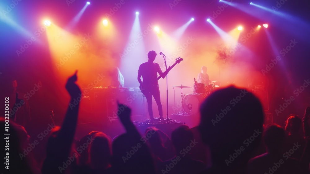 Silhouettes of a Band Performing in a Concert Setting Silhouettes of a Band Performing in a Concert Setting