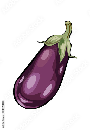 A purple eggplant isolated on white background. realistic vector illustration, cooking design element.