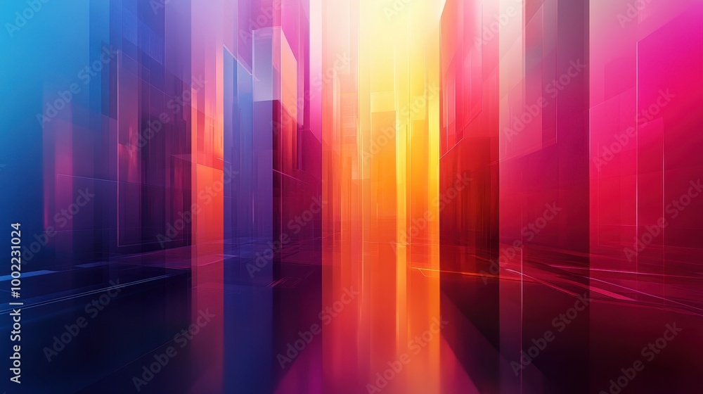 Sleek abstract architecture bathed in multi-colored gradients, creating a beautiful and futuristic design. Sleek abstract architecture bathed in multi-colored gradients, creating a beautiful and futuristic design.