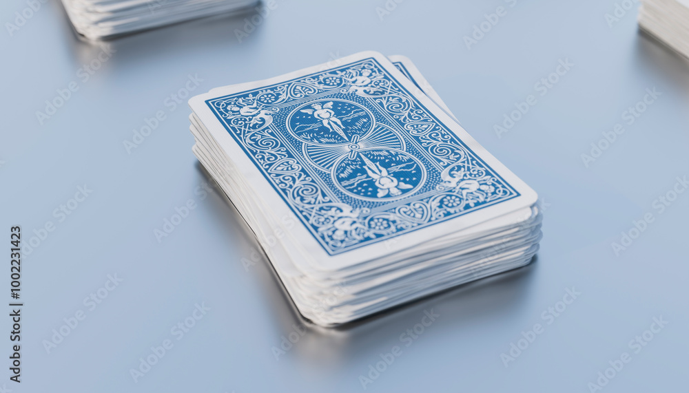 Playing cards with blue pattern stacked on each other Playing cards with blue pattern stacked on each other