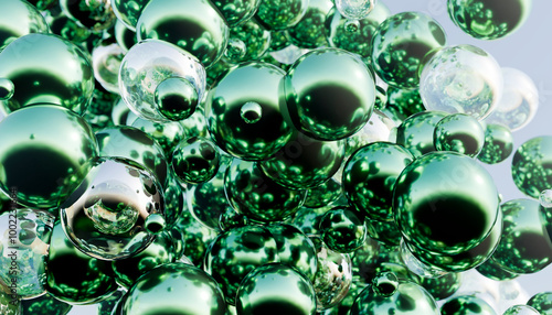 Vibrant green color bubbles and balls