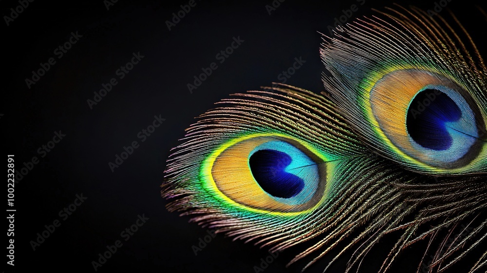 Obraz premium A close-up of a peacock's feathers with its tail feathers spread out to display the vibrant colors of the peacock's plumage