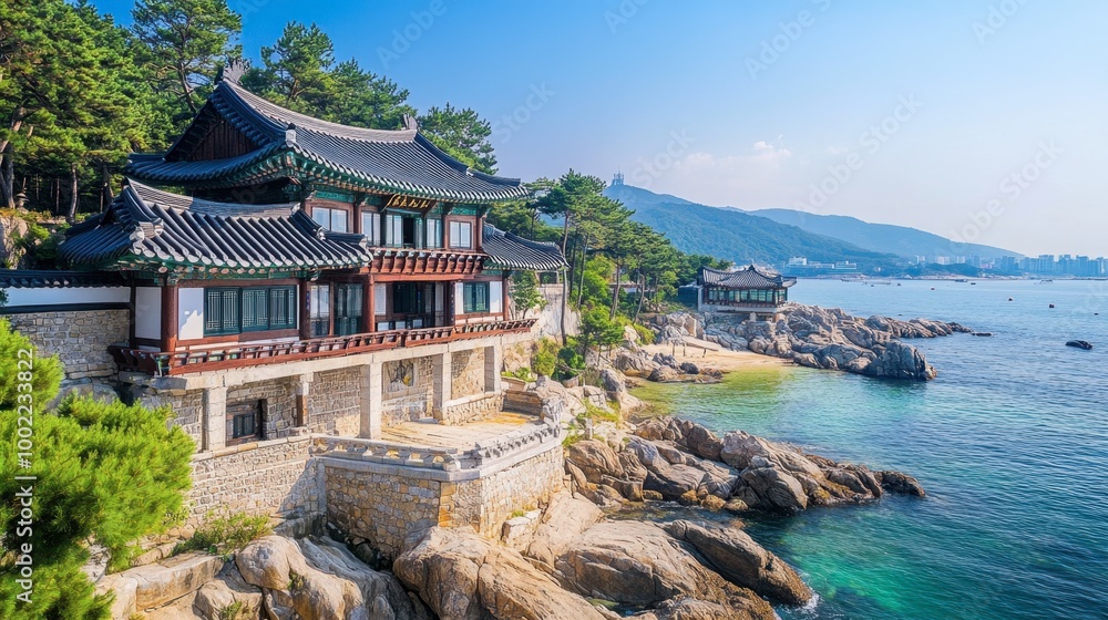 A breathtaking view of the Seongyojang House in Gangneung, known for its beautiful architecture and historical significance. A breathtaking view of the Seongyojang House in Gangneung, known for its beautiful architecture and historical significance.