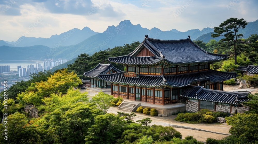 Fototapeta premium A breathtaking view of the Seongyojang House in Gangneung, known for its beautiful architecture and historical significance.
