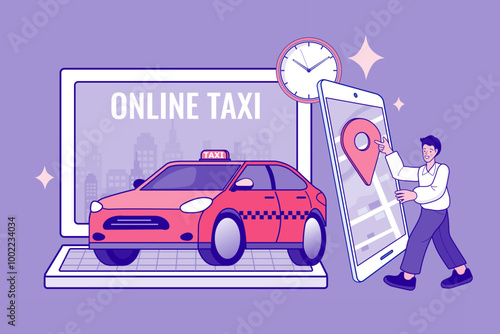 Online Taxi Concept. rent and sharing using service mobile application. 