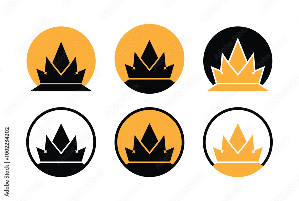 Crown logo Icon Set, round crown logos vector illustration Crown logo Icon Set, round crown logos vector illustration
