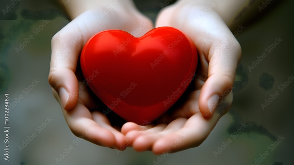 Hand offering a heart as a gift on Valentine's Day , Holding a heart Hand offering a heart as a gift on Valentine's Day , Holding a heart