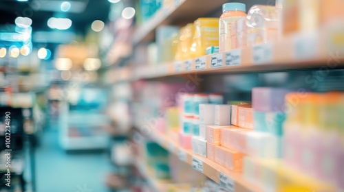 Wallpaper Mural A blurred view of a shelf stocked with various cosmetic and skincare products. Torontodigital.ca