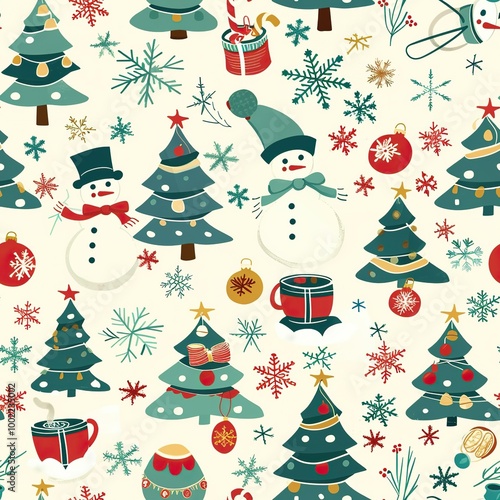 A seamless Christmas illustration pattern with festive elements