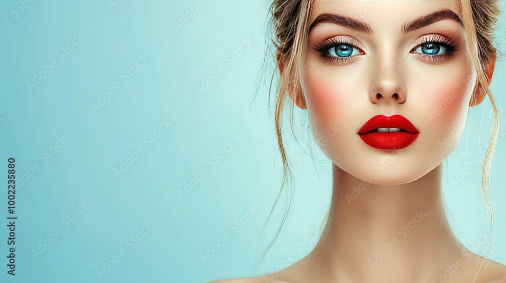 A woman wearing red lipstick and a bun hairstyle A woman wearing red lipstick and a bun hairstyle