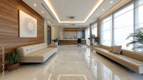 Modern dental office interior with treatment chairs and dental equipment during daylight